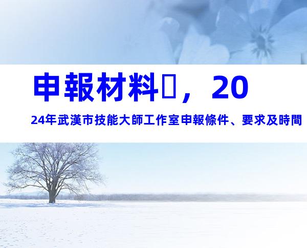 申報材料，2024年武漢市技能大師工作室申報條件、要求及時間